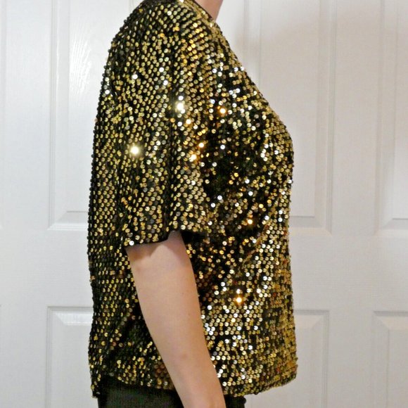 Tu Gold Sequins Blouse Women Size 8 Party Top Cocktail Dinner Dance Date Night - Picture 6 of 13